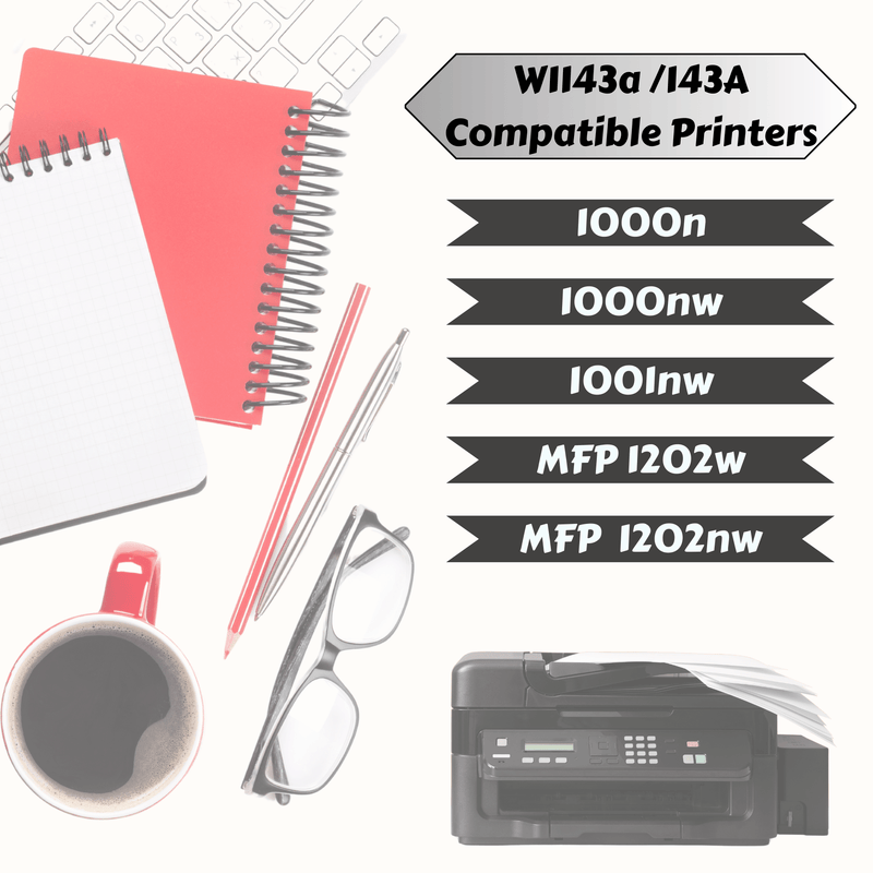 143A / W1143 / W1143Ad Compatible 4 Toner Cartridges for HP Neverstop Printers 1000n / 1000nw / 1001nw and MFP 1202w / 1200nw PRINTOXE Toner Cartridge