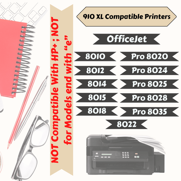 910 XL Set Compatible Ink Cartridges for HP 910XL for OfficeJet 8010 / 8012 / 8014 / 8015 / 8018 / 8022 and Pro 8020 / 8024 / 8025 / 8028 / 8035 | NOT for Printer Models end with "e" | - PRINTOXE