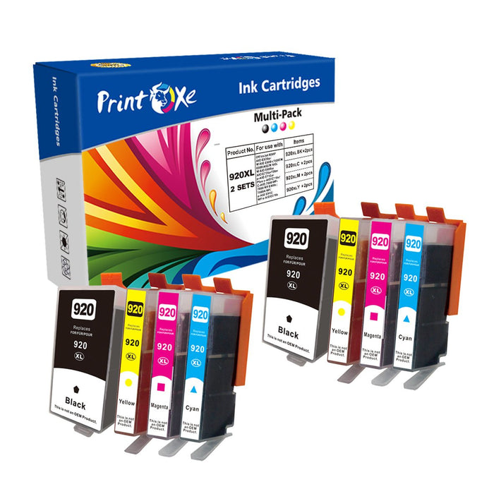 920XL 8 Ink Cartridges 2 Sets 920 Compatible for HP for OfficeJet 6000 6500 A - I - O (CB815A) 6500 (CB057A) 6500A 7000 7500 7500A - PRINTOXE