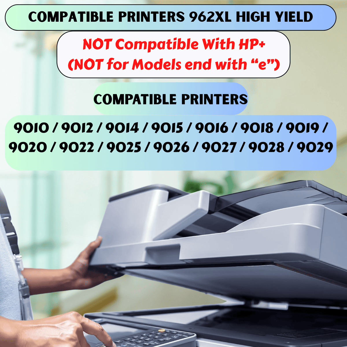 962 XL Set ; 4 Ink Cartridges Compatible for HP 962XL (NOT for Models End with "e") for OfficeJet 9010 9012 9014 9015 9016 9018 9019 9020 9022 9025 9026 9027 9028 9029 - PRINTOXE
