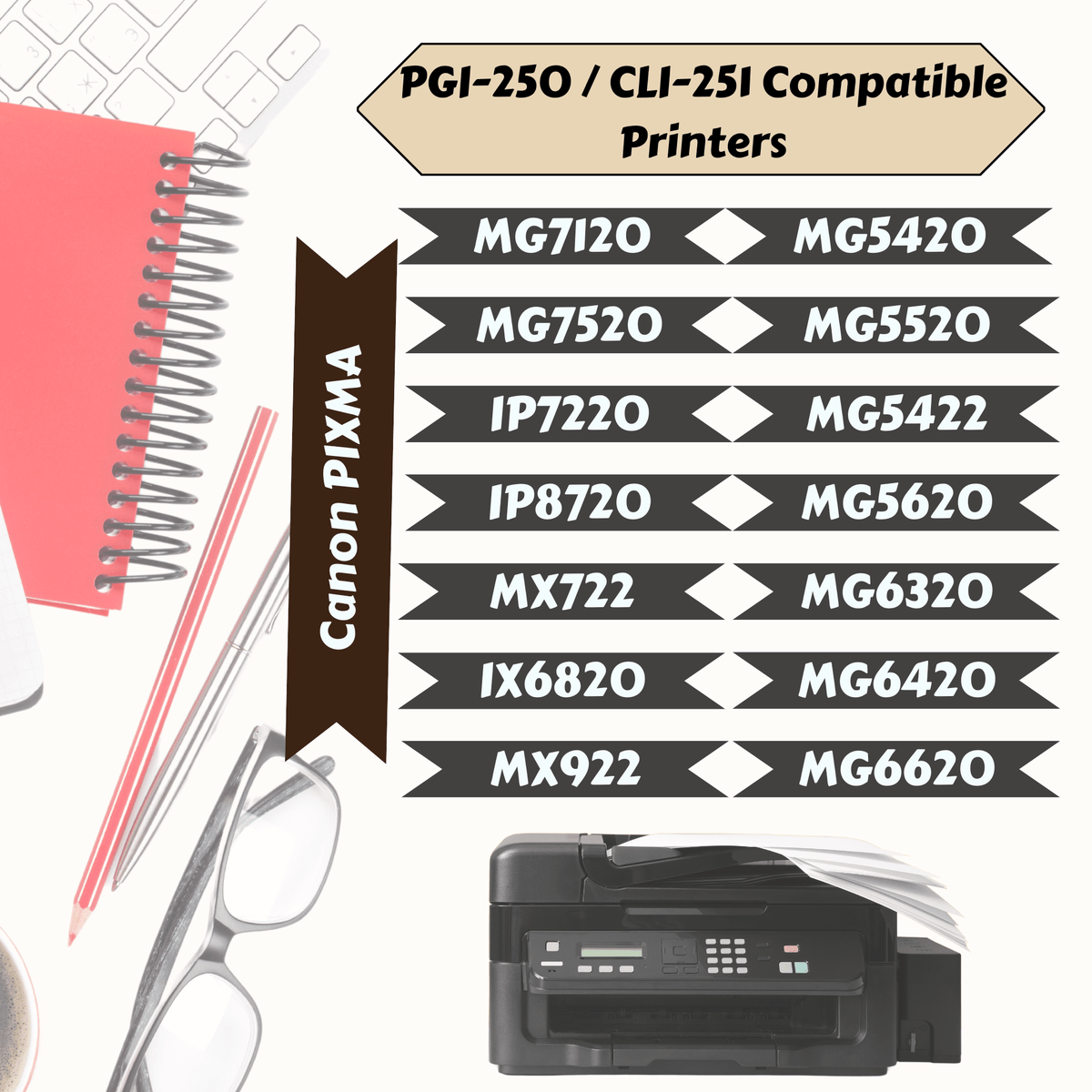 PGI - 250XL CLI - 251XL 18 Ink Cartridge Compatible for Canon PIXMA PGI 250 & CLI 251 Without Grey for MG / IP / MX Printer Series - PRINTOXE