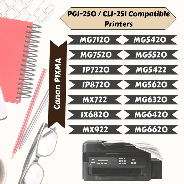 PGI - 250XL CLI - 251XL 18 Ink Cartridge Compatible for Canon PIXMA PGI 250 & CLI 251 Without Grey for MG / IP / MX Printer Series - PRINTOXE