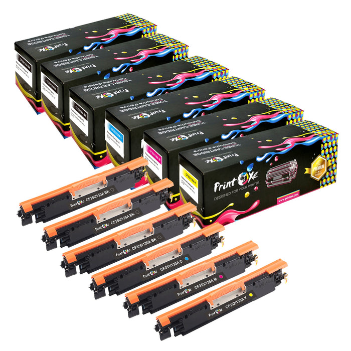 130A Compatible Set + 2 BK | 6 Toner Cartridges | CF350A / CF351A / CF352A / CF353A for HP Color LaserJet Pro MFP M176 M176n M177 and M177fw PRINTOXE Toner Cartridges