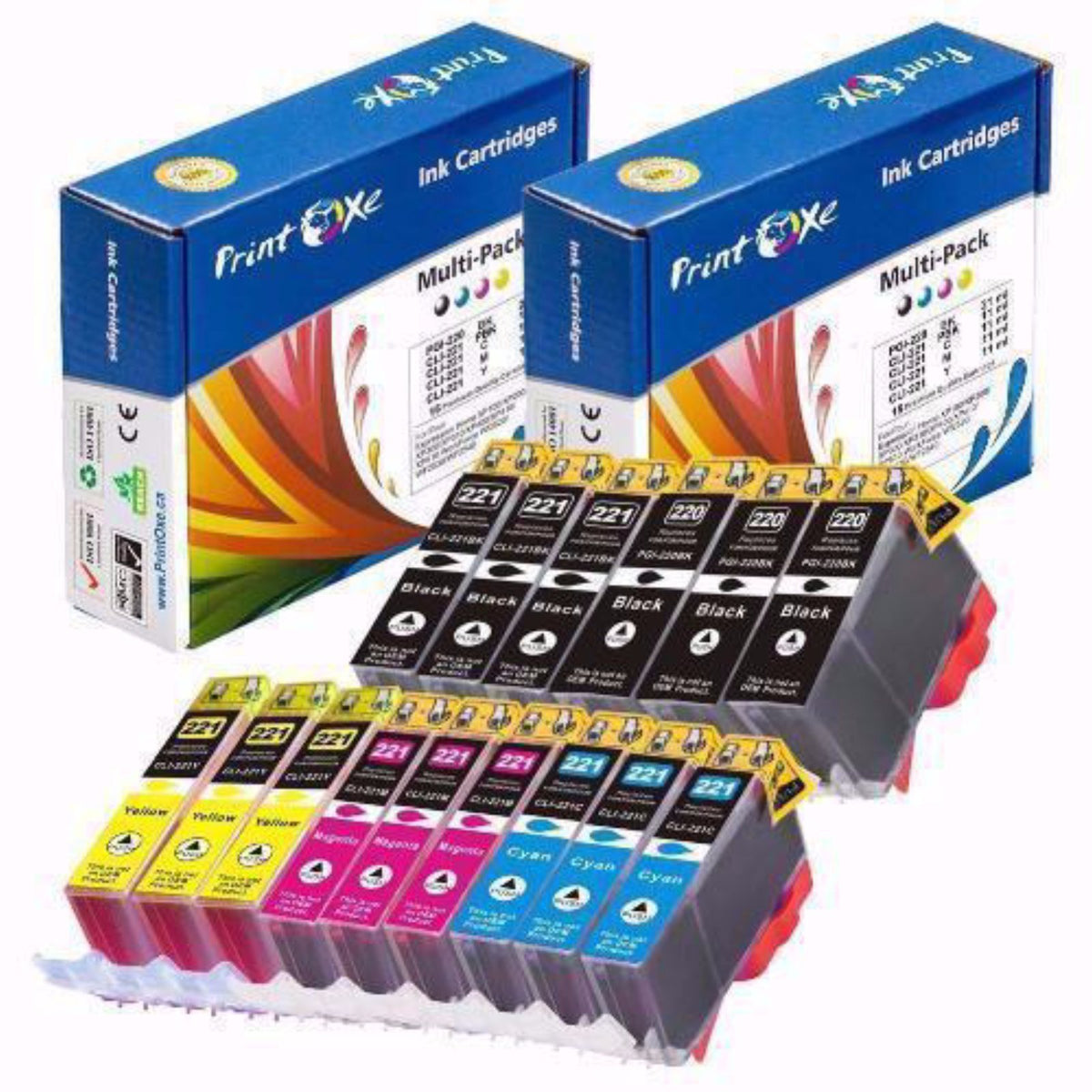 PGI 220 / CLI 221 Compatible 15 Cartridges 3 Sets-No Grey for Canon PRINTOXE Ink Cartridge