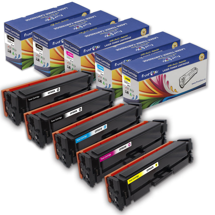 202X Compatible Set + BK of 5 Toners for HP CF500X CF501X CF502X CF503X For HP Color LaserJet Pro M254 M254dw M254nw and MFP M281cdw M281fdn M281fdw M280 M280nw PRINTOXE Toner Cartridges