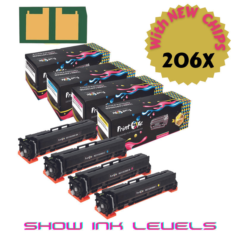 206X Compatible Set With CHIPs W2110X W2111X W2112X W2113X for HP Color LaserJet Pro M255dw M255nw & MFP M282nw MFP M283cdw M283fdn M283fdw - Pan Continent Inc. - PRINTOXE