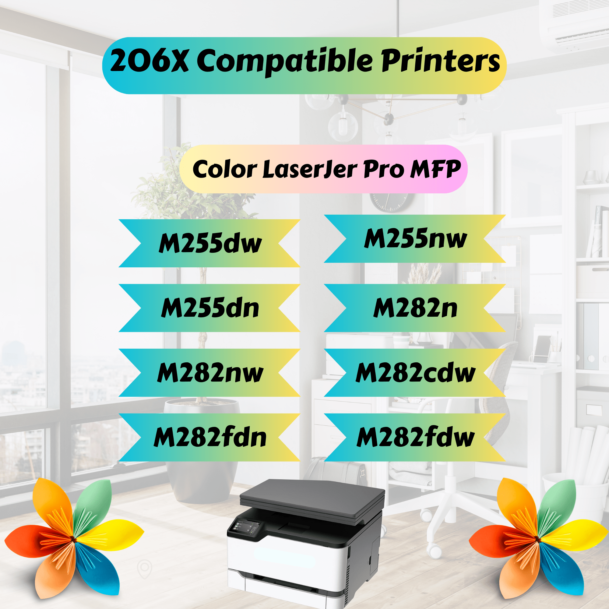 206X Compatible Set With CHIPs W2110X W2111X W2112X W2113X for HP Color LaserJet Pro M255dw M255nw & MFP M282nw MFP M283cdw M283fdn M283fdw PRINTOXE Toner Cartridges