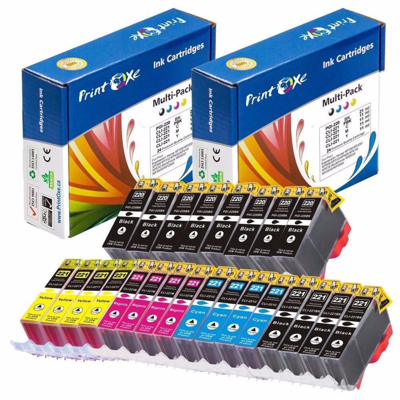 PGI 220 & CLI 221 Compatible 24 Cartridges 4 Sets + 4 Black for Canon PRINTOXE Ink Cartridge