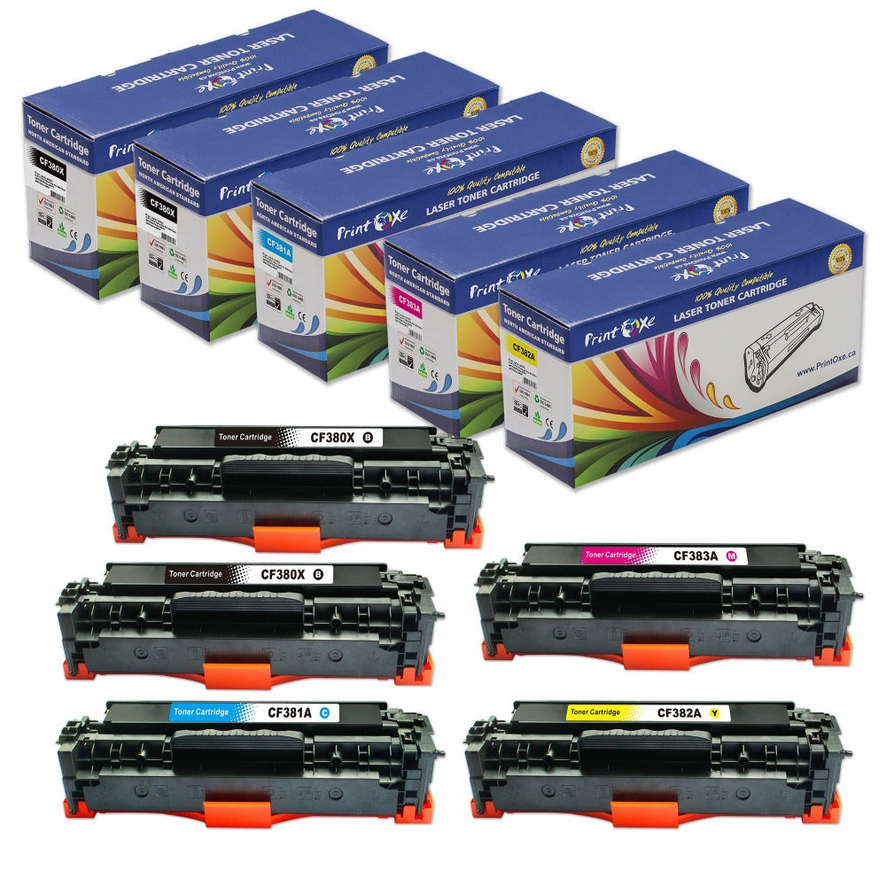 312X Compatible Set + BK | CF380X / CF381A / CF382A / CF383A | for HP Color LaserJet Pro MFP M476dn / M476dw / M476dnw Printers PRINTOXE Toner Cartridges