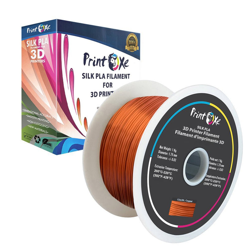 3D PLA like SILK Filament 2 Packs of Silver & Copper Colours Each Weight 1 Kg Net PRINTOXE Filament