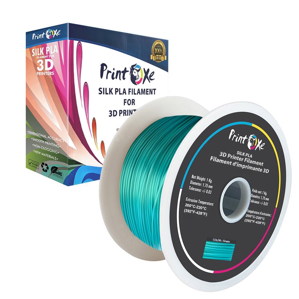 3D PLA like SILK Filament 4 Packs of Green Red Yellow Blue Colours Each Weight 1 Kg Net PRINTOXE Filament