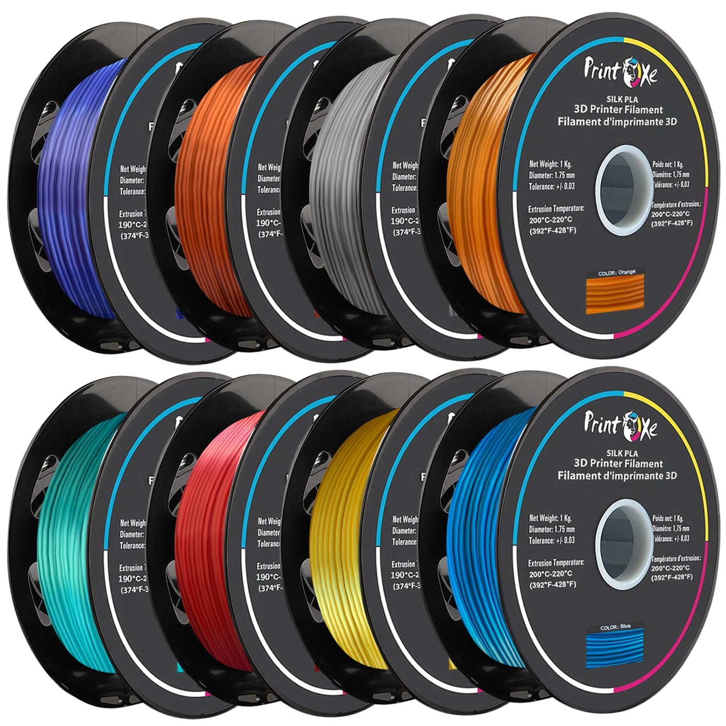 3D PLA like SILK Filament 8 Spools Multi Colours Each Weight 1 Kg Net PRINTOXE Filament