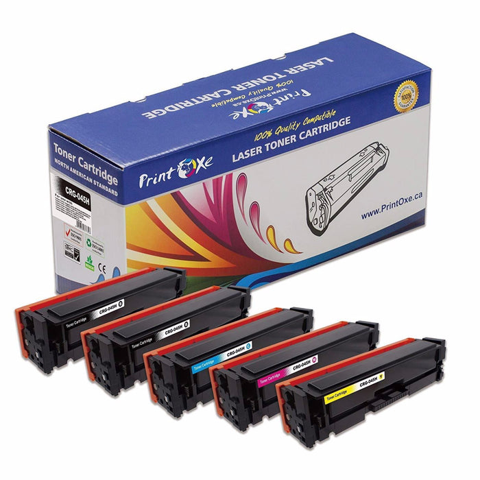 CRG-045H Compatible 5 Toner Cartridges High Yield of 045 for Canon MF634Cdw MF632Cdw LBP612Cdw & i-SENSYS MF631Cn MF633Cdw MF635Cx LBP611Cn LBP613Cdw & Satera LBP612C LBP611C MF634Cdw MF632Cdw PRINTOXE Toner Cartridges