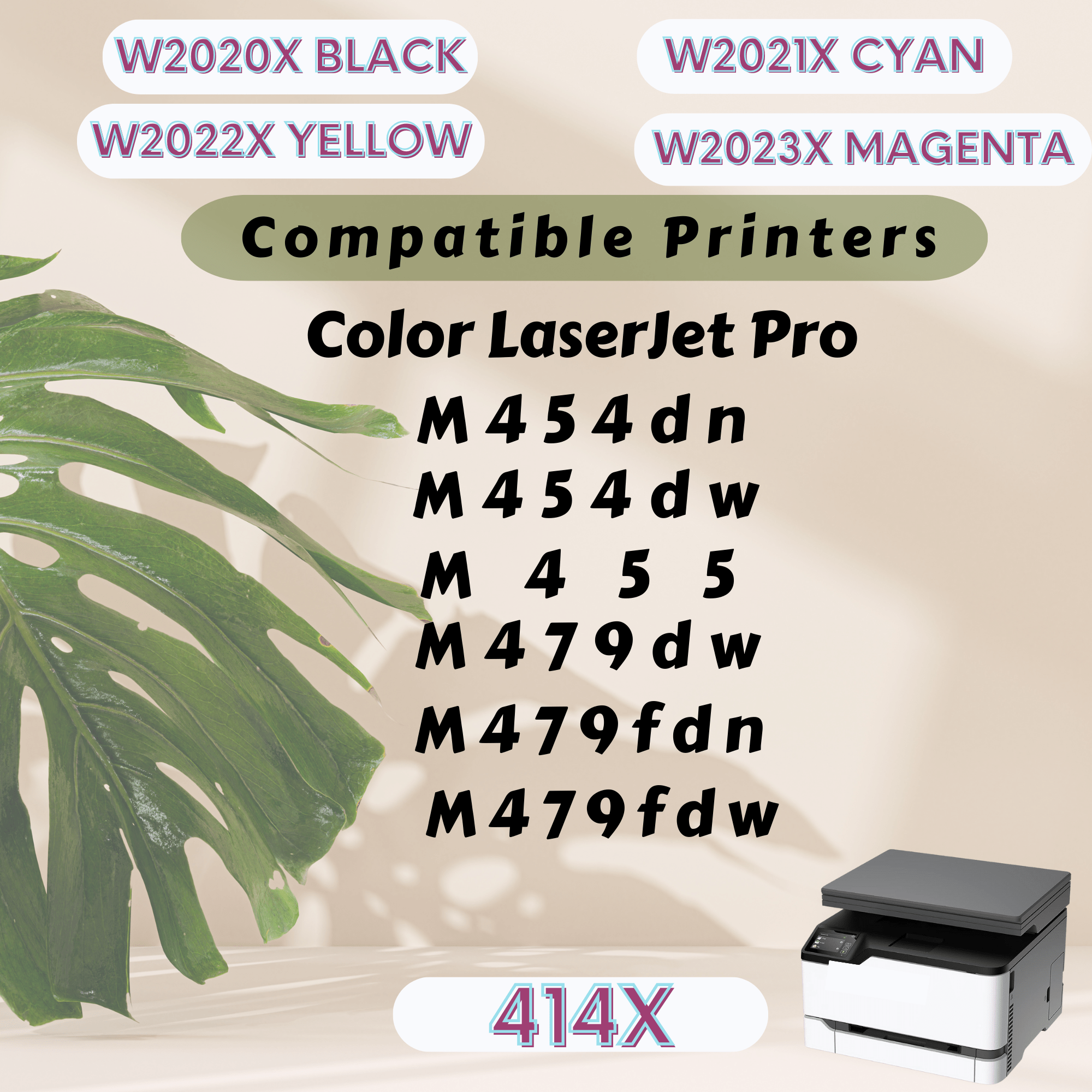 414X With Chips Compatible Set W2020X W2021X W2022X W2023X for HP Color LaserJet Pro M454dn M454dw M479dw M479fdn M479fdw PRINTOXE Toner Cartridges