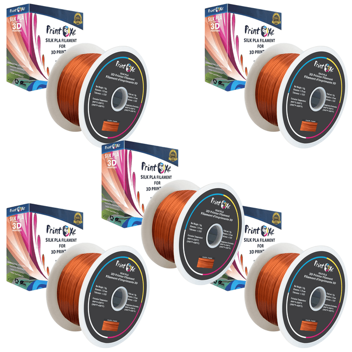 5 KG Net Material on 5 Spools of 3D PLA like SILK Filament 5 Packs (Pick From 9 Colors) 1.75 mm Diameter Each Spool Carry Material Weight 1 Kg (Net) PRINTOXE Filament