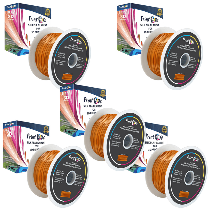 5 KG Net Material on 5 Spools of 3D PLA like SILK Filament 5 Packs (Pick From 9 Colors) 1.75 mm Diameter Each Spool Carry Material Weight 1 Kg (Net) PRINTOXE Filament