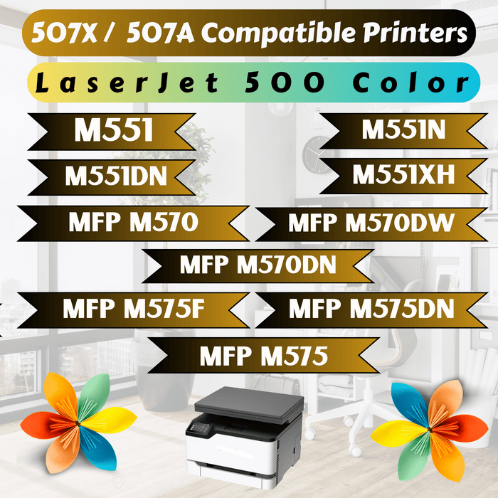 507X / 507A High Yield Compatible Set 4 Cartridges for HP Laserjet Enterprise 500 Color M551 M551n M551dn M551xh M575 M575f M575dn PRINTOXE Toner Cartridges