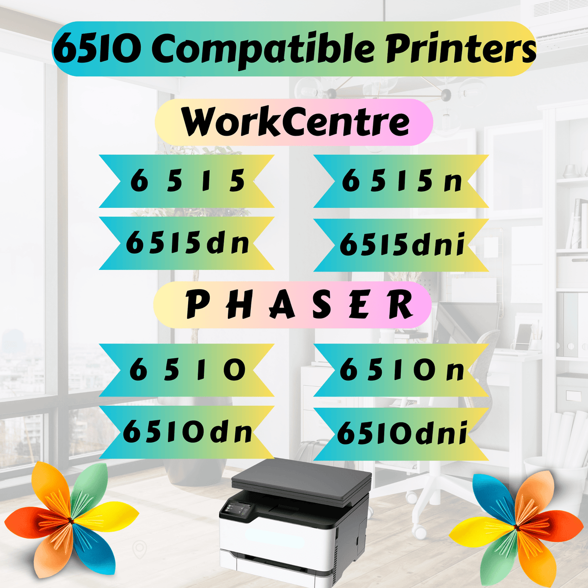 6510 / 6515 Compatible Set + Black | 5 Cartridges | for Xerox WrokCentre 6515 6515n 6515dn 6515dni & Phaser 6510 6510n 6510dn 6510dni PRINTOXE Toner Cartridges