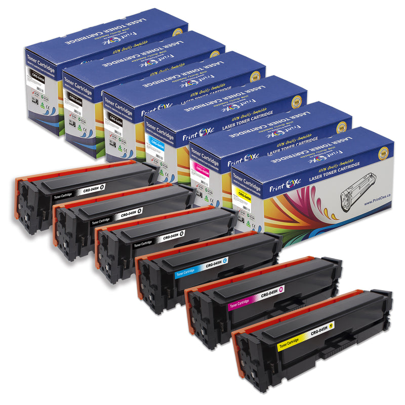 CRG-045H Compatible 6 Cartridges (Set + 2 BK) High Yield for Canon 045H PRINTOXE Toner Cartridges