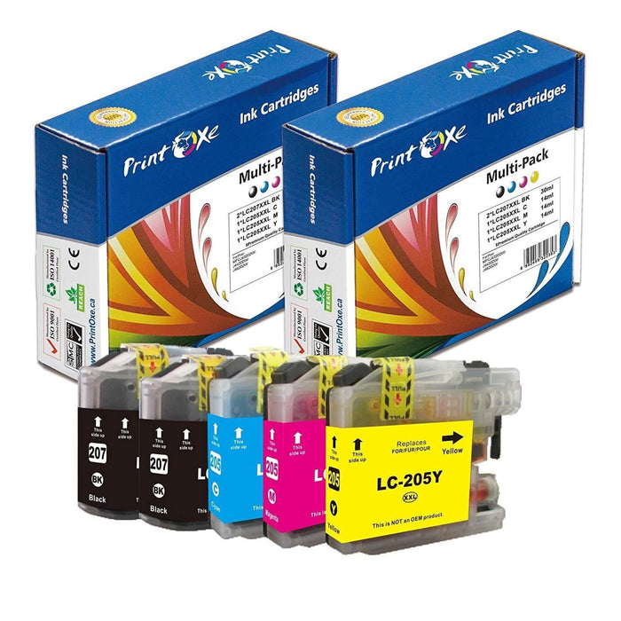 LC 207 XXL / LC 205 XXL Compatible 5 Ink Cartridges | Set + Black | for Brother MFC J4320DW J4420DW J4620DW J5520DW J5620DW J5720DW PRINTOXE Ink Cartridge