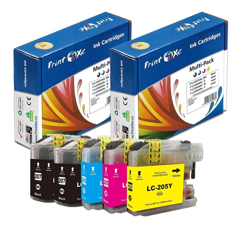 LC 207XXL / LC 205XXL Compatible 5 Ink Cartridges for Brother PRINTOXE Ink Cartridge