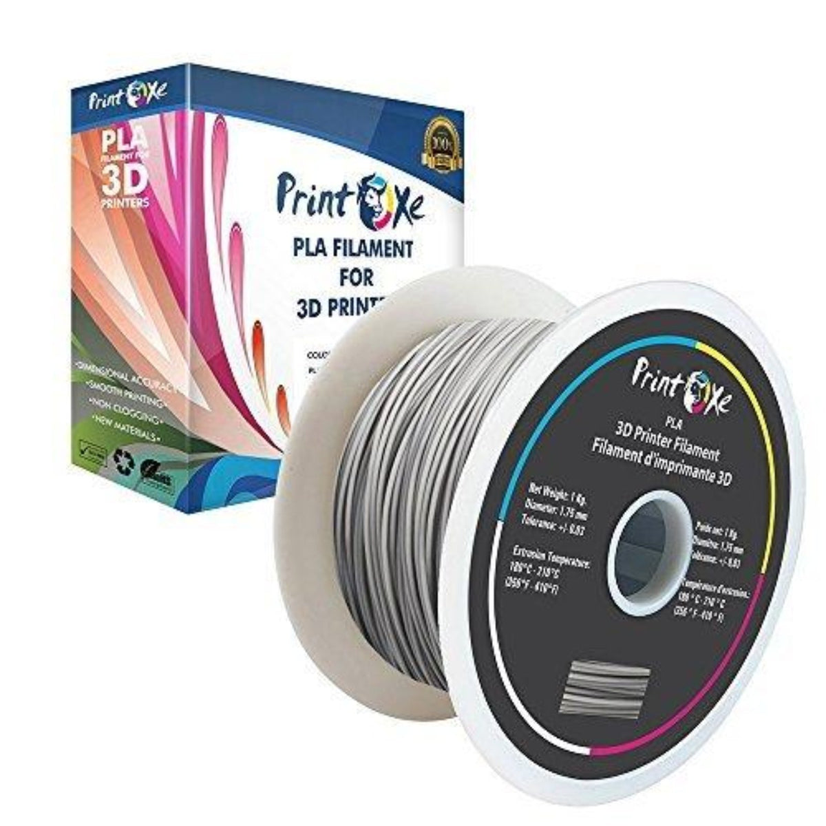 Grey PLA 3D Printer Filament - 1 Kg. Spool PRINTOXE Filament