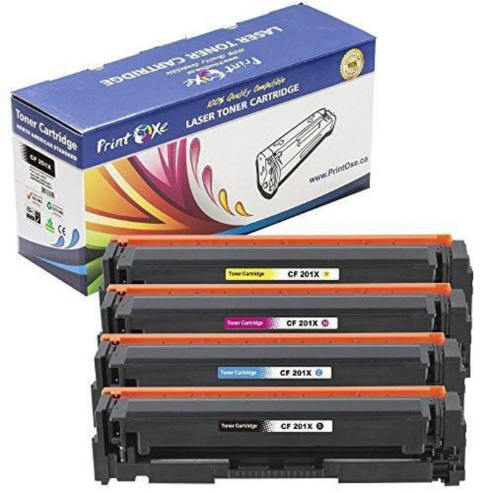 201X Compatible Set 201A High Yield Toner Cartridges ; BK CF400X , Cyan CF401X , Magenta CF403X , Yellow CF402X for HP Color Laserjet Pro M252dw / M252n / MFP M277dw / M277n PRINTOXE Toner Cartridges