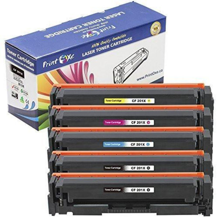 201X Compatible Set + Black | 5 Cartridges | 201A High Yield Toners ; BK CF400X , Cyan CF401X , Magenta CF403X , Yellow CF402X for HP Color Laserjet Pro M252dw / M252n / MFP M277dw / M277n PRINTOXE Toner Cartridges