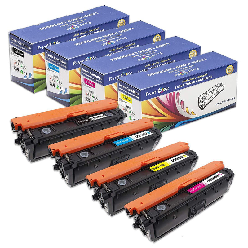 508X Compatible Set | 4 Toners | for CF360X BK | CF361X Cyan | CF362X Yellow | CF363X Magenta | High Yield of 508A for HP Color LaserJet Enterprise M533 | M552 | M553n | 553X PRINTOXE Toner Cartridges