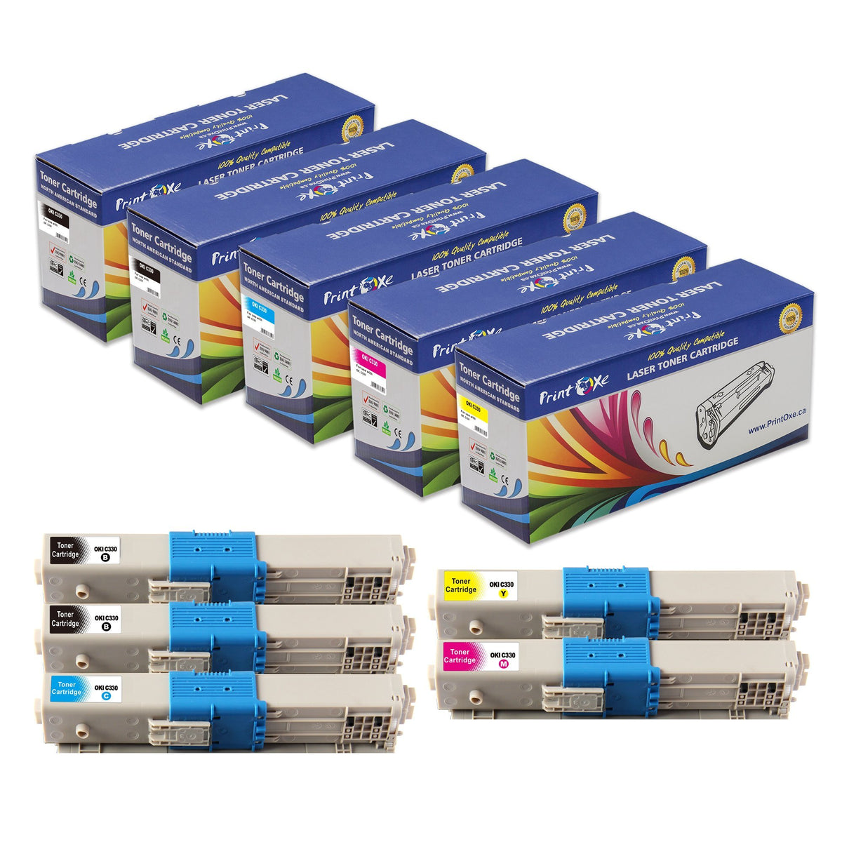 OKI C330 Compatible Set + Black| 5 Toner Cartridges | for OKI 44469801 / 44469703 / 44469702 / 44469701 For Okidata C310 C330 C330dn C510 C530 C530dn MC361 MC362w MC562wf MC362w MFP 362dn PRINTOXE Toner Cartridges