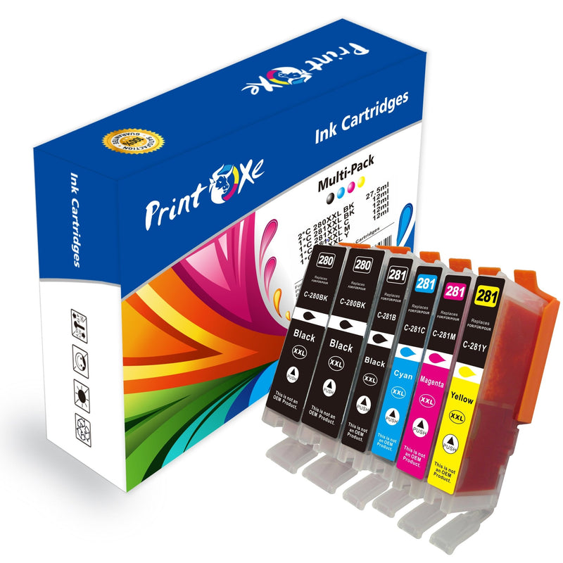 PGI 280 / CLI 281 XXL Compatible Set + Black of 6 Without PhotoBlue PRINTOXE Ink Cartridge