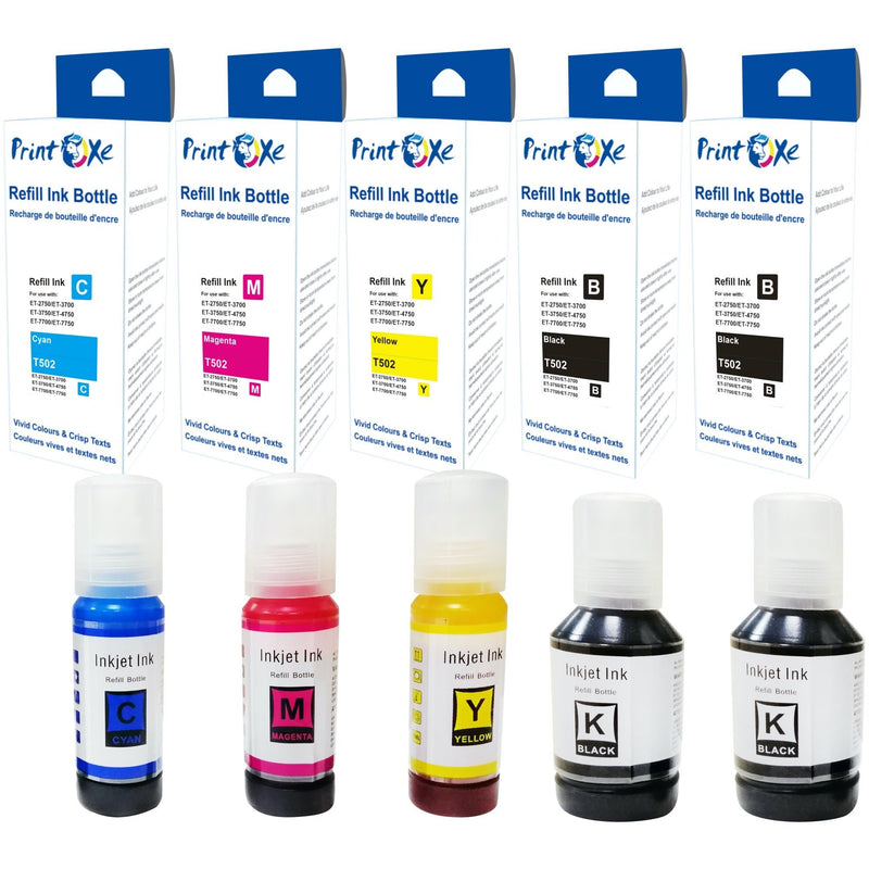 T502 Compatible Set + Black of 5 Ink Refill Bottles For Epson EcoTank T502120 (Pigment) T502220 T502320 T502420 For Epson EcoTank Expression ET & ST Series PRINTOXE Refill Bottles