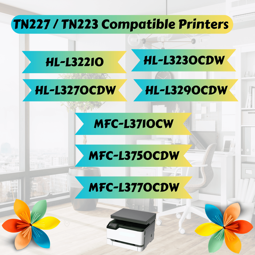 TN227 Compatible 5 Toner Cartridges High Yield High Yield TN223 - TN-227 for Brother HL L3210CW L3230CDW L3270CDW L3290CDW and MFC L3710CW L3750CDW L3770CDW - Pan Continent Inc. - PRINTOXE