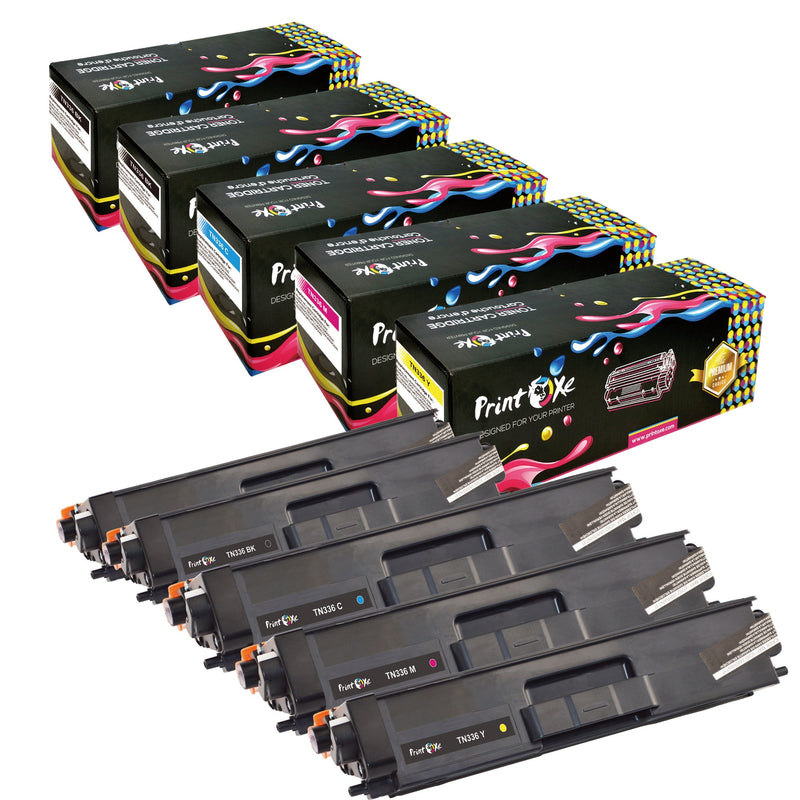 TN336 Compatible Set + Black of 5 TN-336 Toner Cartridges TN 336 / 326 for Brother HL L8350CDN L8350CDW L8350CDWT and DCP L8450CDW and MFC L8600CDW L8650CDW L8850CDW PRINTOXE Toner Cartridges