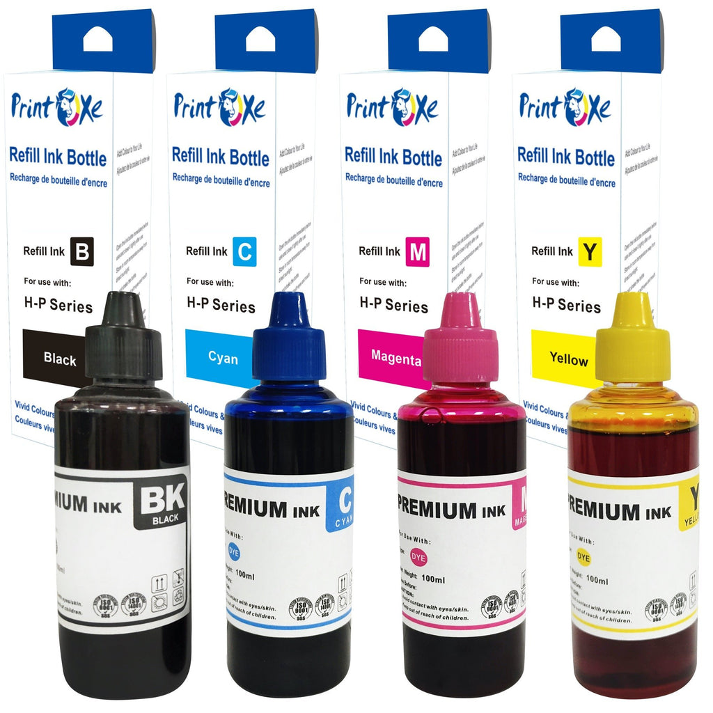 Universal Ink Refill Set of 4 Bottles 370 for HP & Canon Desktop PRINTOXE Refill Bottles