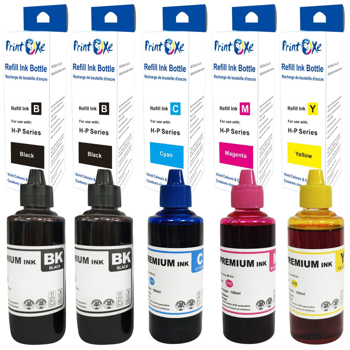 Universal Ink Refill Set plus Black of 5 Bottles 370 forDesktop CISS & Cartridges Printers (Refill Kit Not Included) Canon & HP Models 61 60 62 63 64 65 950 951 564 920 901 902 952 XL and Many Others PRINTOXE Refill Bottles